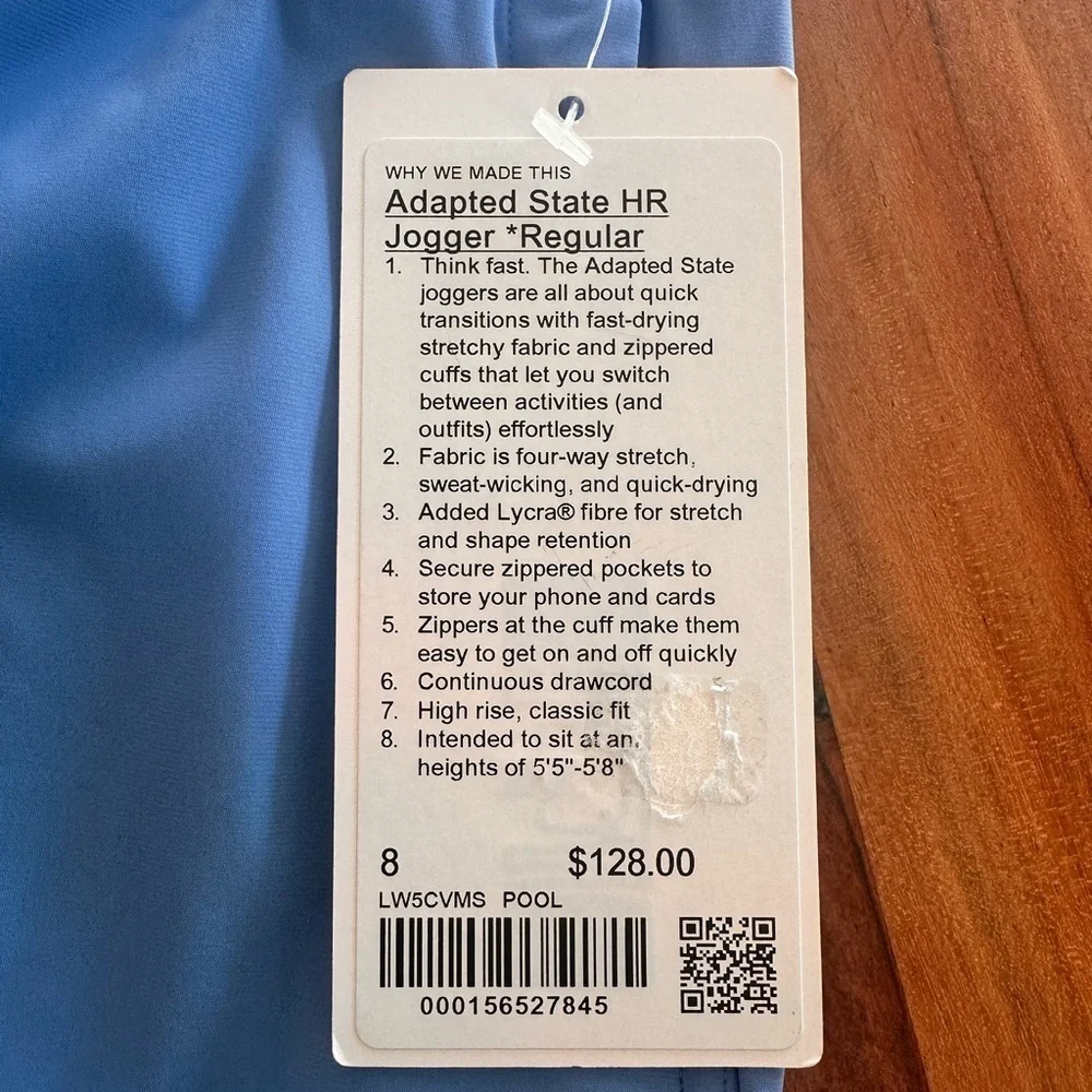 Lululemon Athletica Adapted State HR Pool Blue Joggers NWT